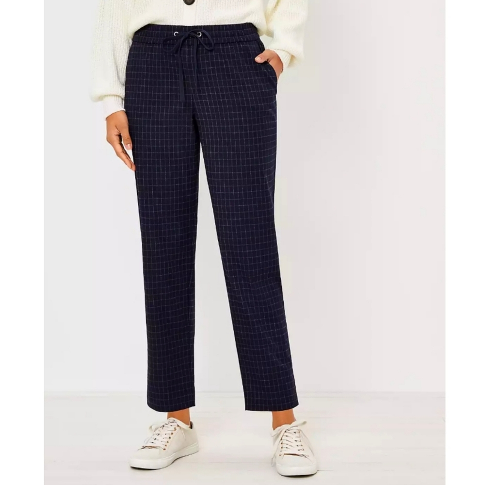 Loft Tapered Pull On Pants In Windowpane Brushed Flannel